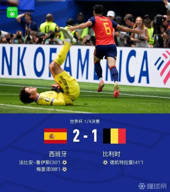 西班牙2-1击败比利时晋级四强,梅里诺绝杀